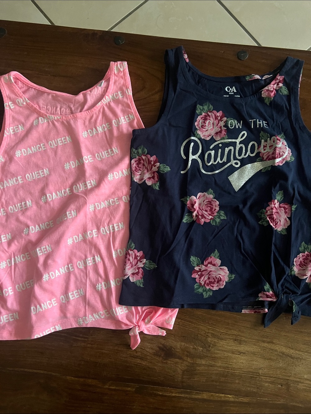 C&A Girls' Navy Floral 'Follow the Rainbow' in glitter and pink Dance Queen Tops